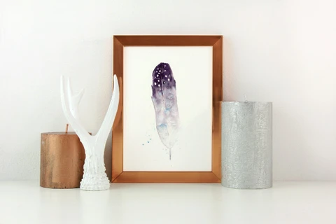 Image of a feather watercolor painting by Shayna Larsen, originals & prints available