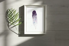 Image of a feather watercolor painting by Shayna Larsen, originals & prints available