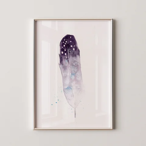 Image of a feather watercolor painting by Shayna Larsen, originals & prints available