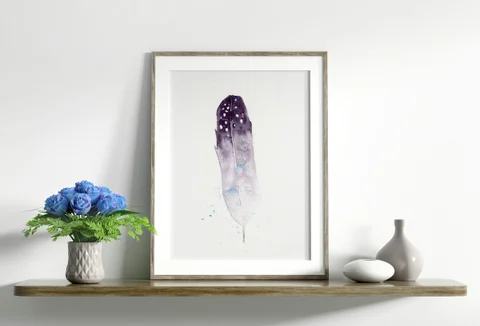 Image of a feather watercolor painting by Shayna Larsen, originals & prints available
