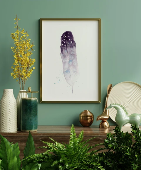 Image of a feather watercolor painting by Shayna Larsen, originals & prints available