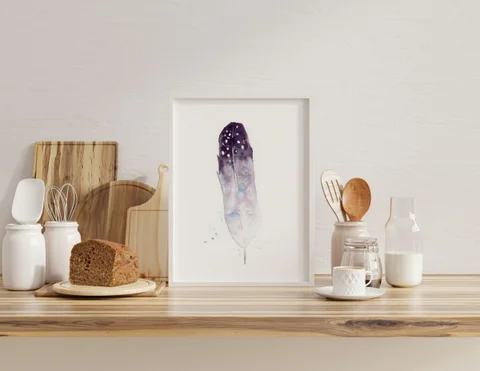 Image of a feather watercolor painting by Shayna Larsen, originals & prints available