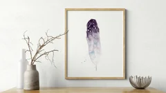 Image of a feather watercolor painting by Shayna Larsen, originals & prints available