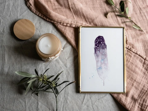 Image of a feather watercolor painting by Shayna Larsen, originals & prints available
