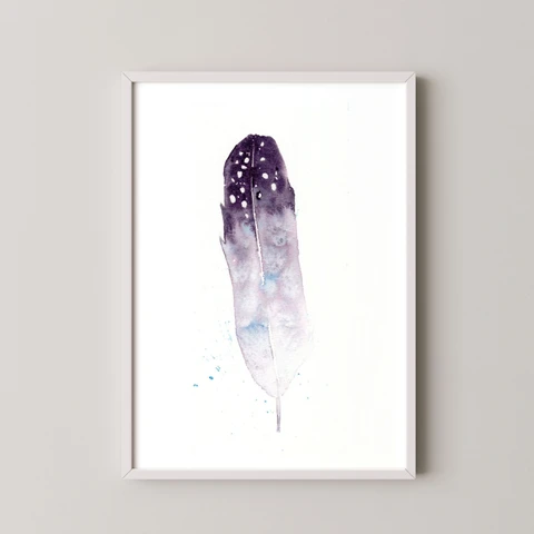 Image of a feather watercolor painting by Shayna Larsen, originals & prints available