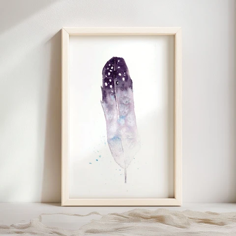 Image of a feather watercolor painting by Shayna Larsen, originals & prints available