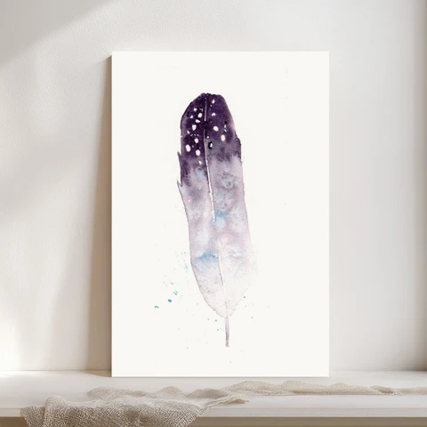 Image of a feather watercolor painting by Shayna Larsen, originals & prints available