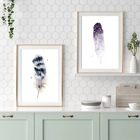 Image of a feather watercolor painting by Shayna Larsen, originals & prints available