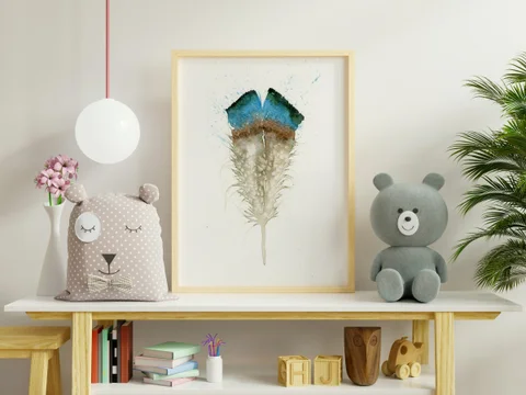 Image of a feather watercolor painting by Shayna Larsen, originals & prints available