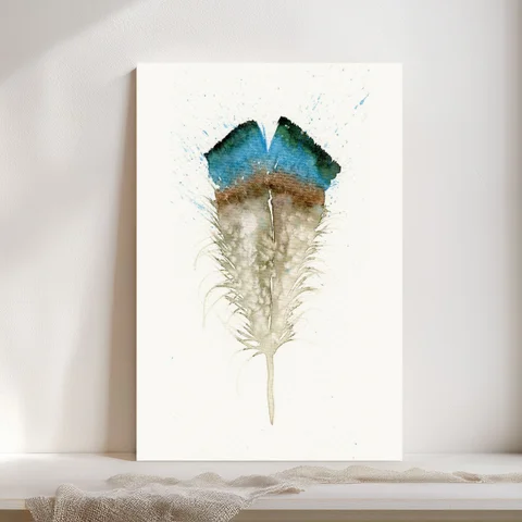 Image of a feather watercolor painting by Shayna Larsen, originals & prints available