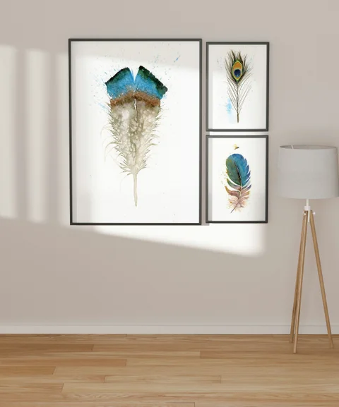 Image of a feather watercolor painting by Shayna Larsen, originals & prints available