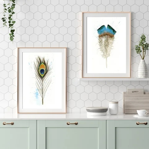 Image of a feather watercolor painting by Shayna Larsen, originals & prints available