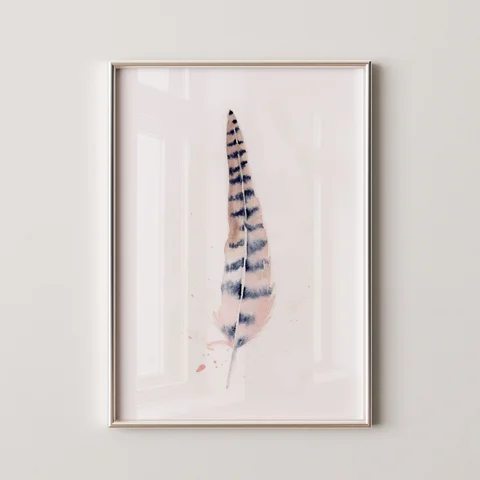 Image of a feather watercolor painting by Shayna Larsen, originals & prints available
