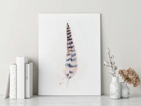 Image of a feather watercolor painting by Shayna Larsen, originals & prints available