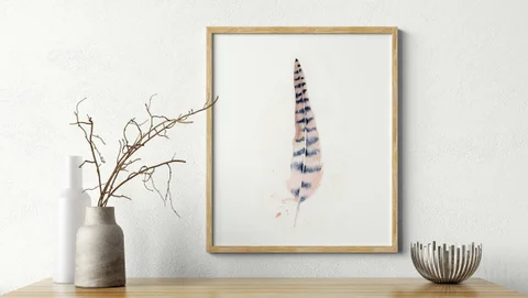 Image of a feather watercolor painting by Shayna Larsen, originals & prints available