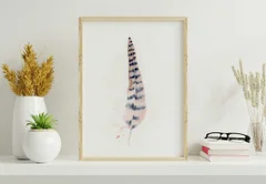 Image of a feather watercolor painting by Shayna Larsen, originals & prints available