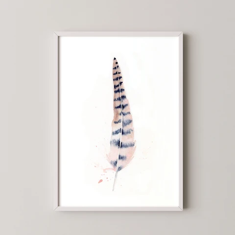 Image of a feather watercolor painting by Shayna Larsen, originals & prints available