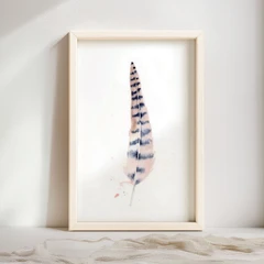 Image of a feather watercolor painting by Shayna Larsen, originals & prints available