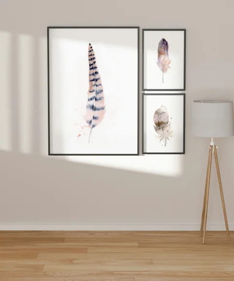 Image of a feather watercolor painting by Shayna Larsen, originals & prints available