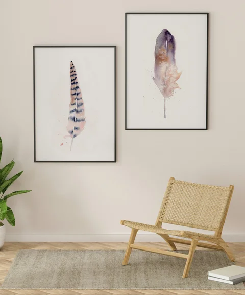 Image of a feather watercolor painting by Shayna Larsen, originals & prints available
