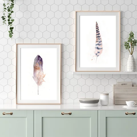 Image of a feather watercolor painting by Shayna Larsen, originals & prints available