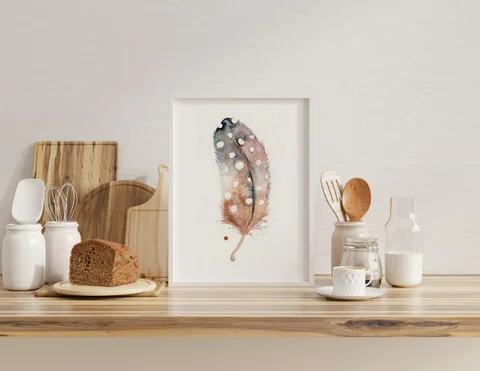 Image of a feather watercolor painting by Shayna Larsen, originals & prints available