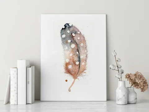 Image of a feather watercolor painting by Shayna Larsen, originals & prints available