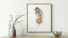Image of a feather watercolor painting by Shayna Larsen, originals & prints available
