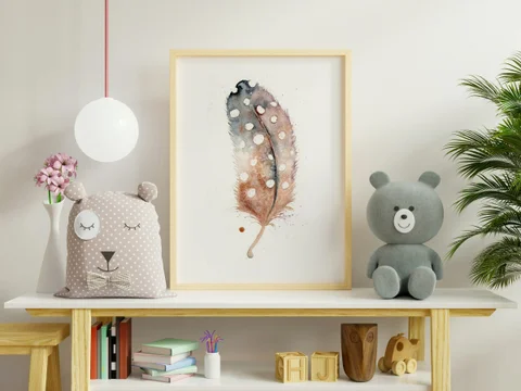 Image of a feather watercolor painting by Shayna Larsen, originals & prints available