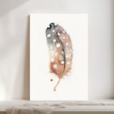 Image of a feather watercolor painting by Shayna Larsen, originals & prints available