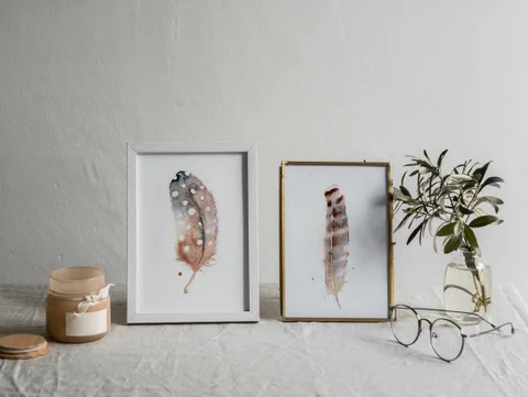 Image of a feather watercolor painting by Shayna Larsen, originals & prints available