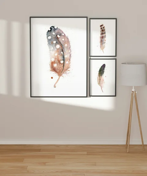 Image of a feather watercolor painting by Shayna Larsen, originals & prints available