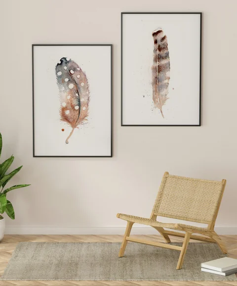 Image of a feather watercolor painting by Shayna Larsen, originals & prints available