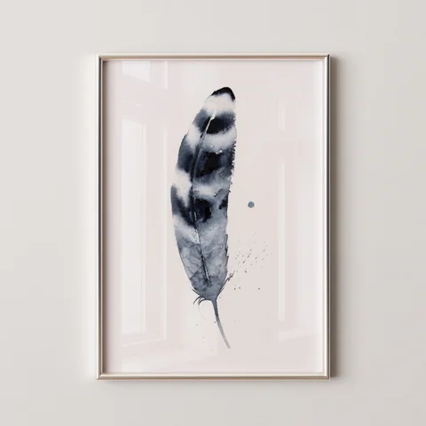 Image of a feather watercolor painting by Shayna Larsen, originals & prints available