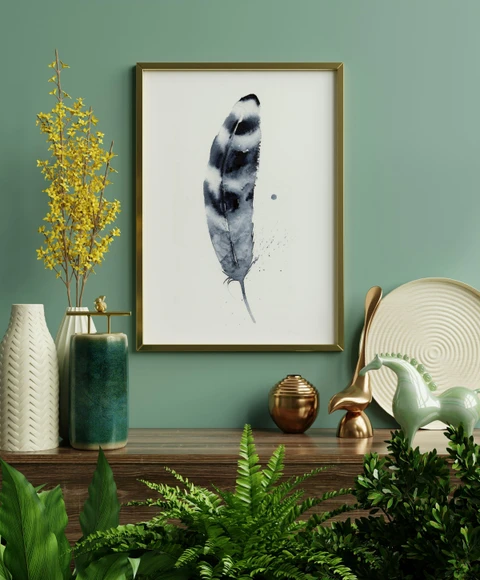 Image of a feather watercolor painting by Shayna Larsen, originals & prints available