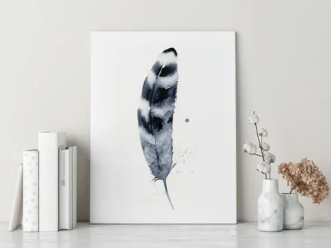Image of a feather watercolor painting by Shayna Larsen, originals & prints available