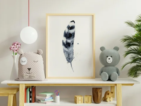 Image of a feather watercolor painting by Shayna Larsen, originals & prints available