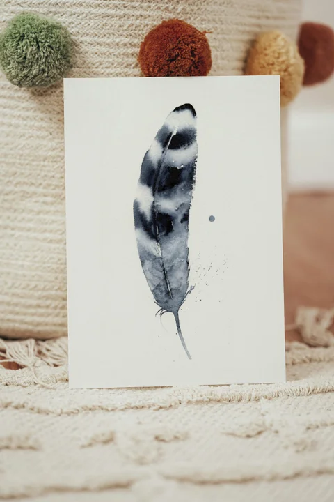 Image of a feather watercolor painting by Shayna Larsen, originals & prints available