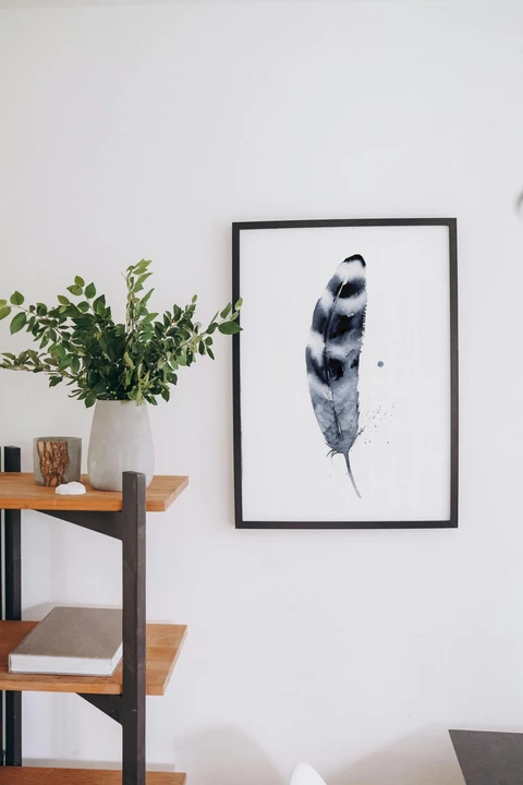 Image of a feather watercolor painting by Shayna Larsen, originals & prints available