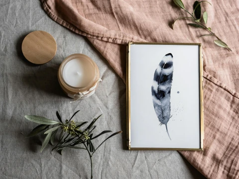 Image of a feather watercolor painting by Shayna Larsen, originals & prints available