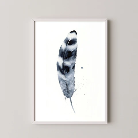 Image of a feather watercolor painting by Shayna Larsen, originals & prints available