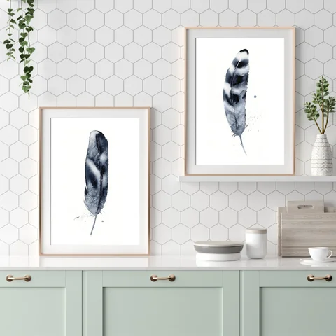 Image of a feather watercolor painting by Shayna Larsen, originals & prints available