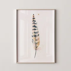 Image of a feather watercolor painting by Shayna Larsen, originals & prints available