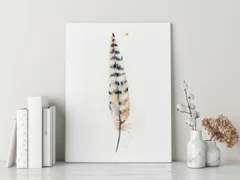 Image of a feather watercolor painting by Shayna Larsen, originals & prints available