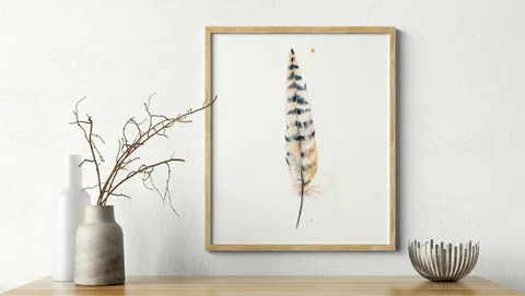 Image of a feather watercolor painting by Shayna Larsen, originals & prints available