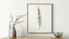 Image of a feather watercolor painting by Shayna Larsen, originals & prints available