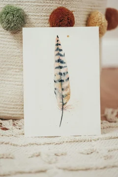 Image of a feather watercolor painting by Shayna Larsen, originals & prints available