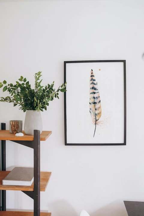 Image of a feather watercolor painting by Shayna Larsen, originals & prints available