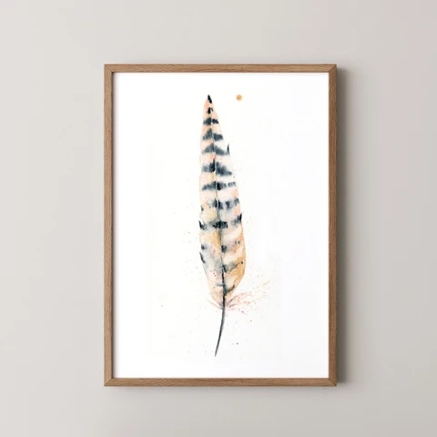 Image of a feather watercolor painting by Shayna Larsen, originals & prints available