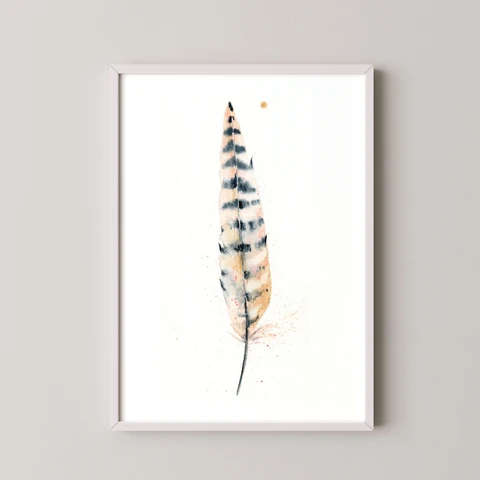 Image of a feather watercolor painting by Shayna Larsen, originals & prints available